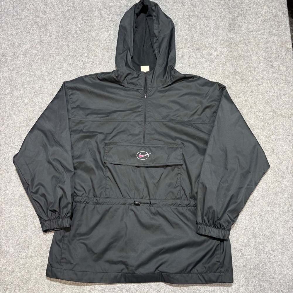 Nike Mens Vintage Half Zip Hooded Windbreaker Jacket Black Pink Logo Large
